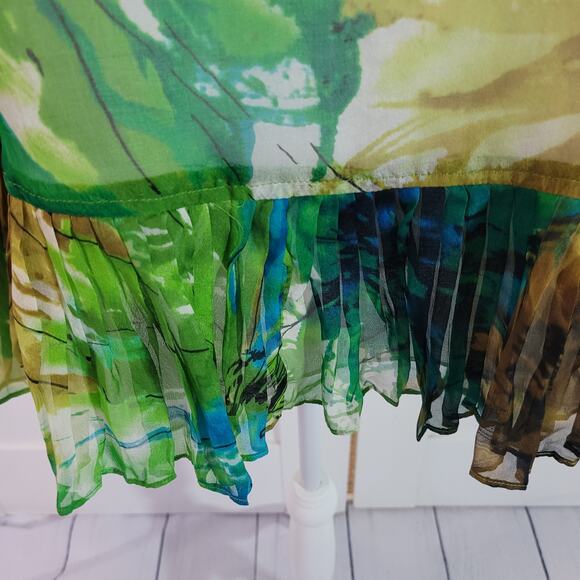 Sundance Size S 100% Silk Watercolor Floral Ruffle Hem Blouse Lined Sheer - Picture 6 of 11